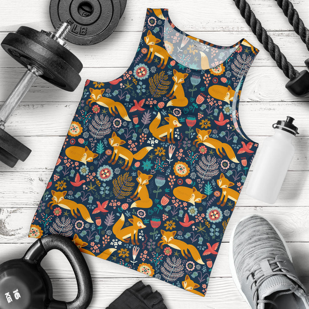 Fox Cute Jungle Print Pattern Men Tank Top