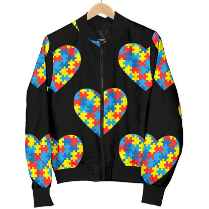 Autism Awareness Heart Design Print Men Bomber Jacket