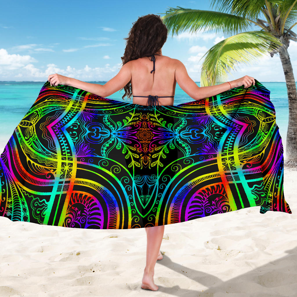Neon Trible Rainbow Pattern Print Design A01 Sarong Pareo Wrap