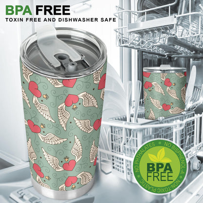 Angel Wings Heart Design Themed Print Tumbler