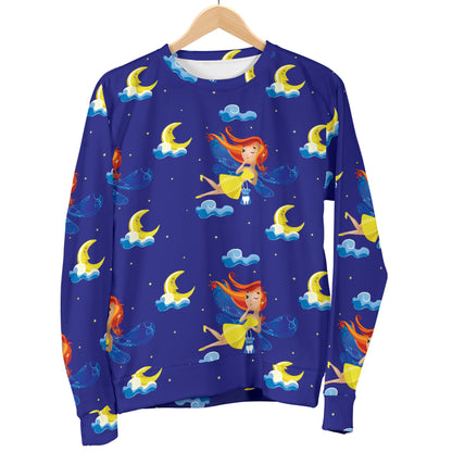 Fairy with Moon Print Pattern Men Long Sleeve Sweatshirt