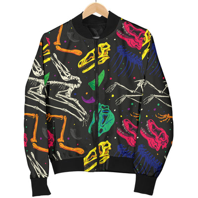 Dinosaur Skull Color Print Pattern Men Bomber Jacket