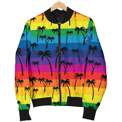 Palm Tree Rainbow Themed Print Men Bomber Jacket