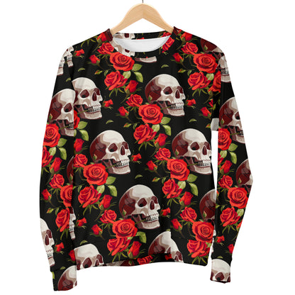 Red Rose Skull Design Print Women Long Sleeve Sweatshirt