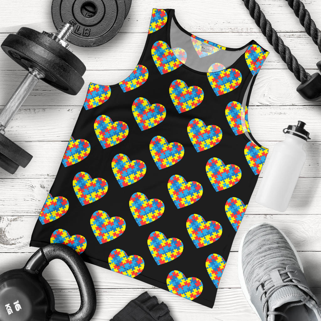 Autism Awareness Heart Design Print Men Tank Top