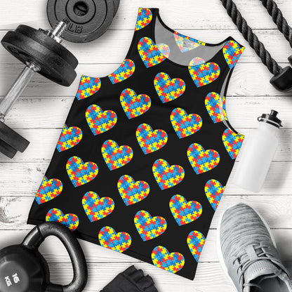 Autism Awareness Heart Design Print Men Tank Top