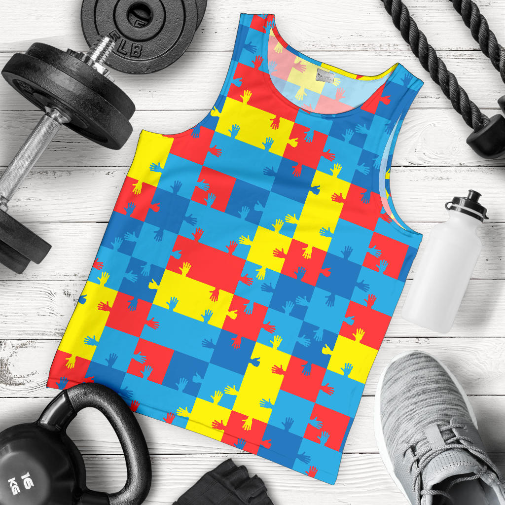 Autism Awareness Design Themed Print Men Tank Top