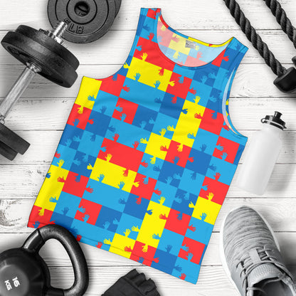Autism Awareness Design Themed Print Men Tank Top