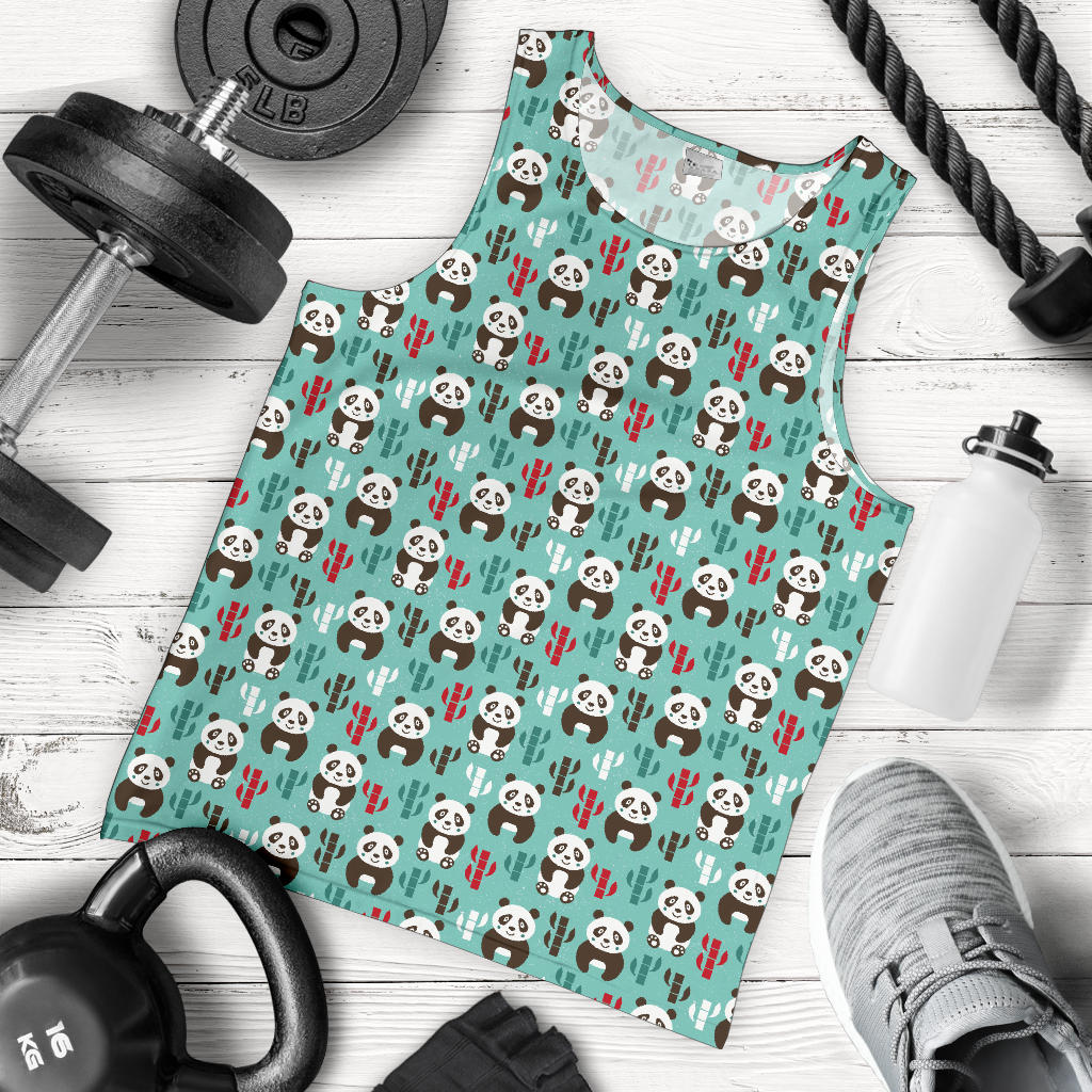 Panda Bear Cute Themed Print Men Tank Top