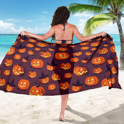 Halloween Pumpkin Pattern Print Design 03 Sarong Pareo Wrap