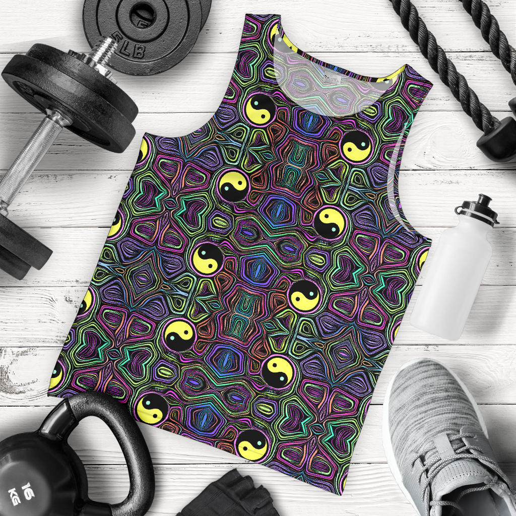 Yin Yang Neon Color Design Print Men Tank Top