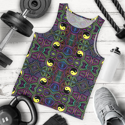 Yin Yang Neon Color Design Print Men Tank Top