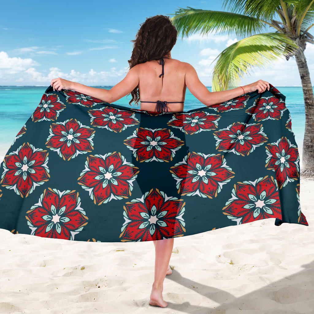 Poinsettia Pattern Print Design A03 Sarong Pareo Wrap