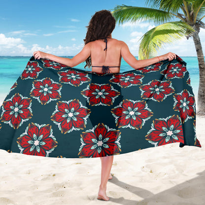 Poinsettia Pattern Print Design A03 Sarong Pareo Wrap