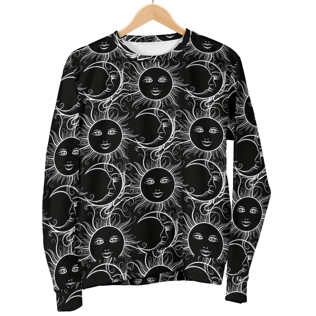 Sun Moon White Design Themed Print Men Long Sleeve Sweatshirt