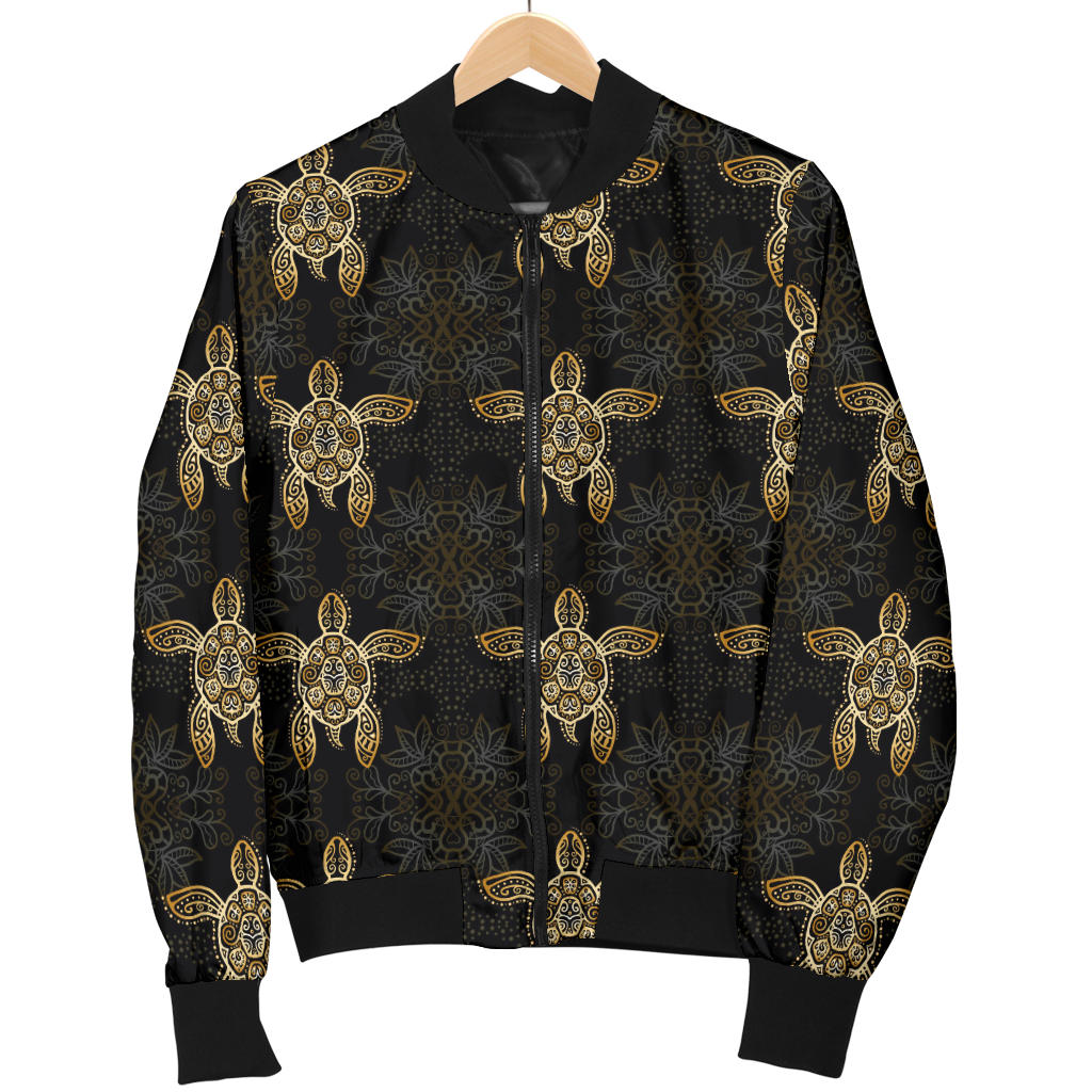Gold Tribal Turtle Polynesian Design Men Bomber Jacket