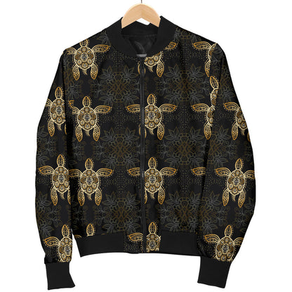 Gold Tribal Turtle Polynesian Design Men Bomber Jacket
