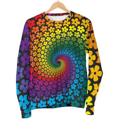 Flower Power Rainbow Spiral Print Men Long Sleeve Sweatshirt