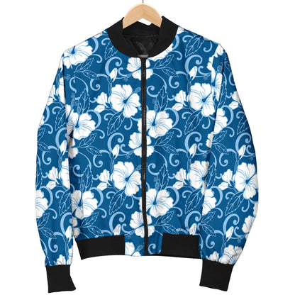 Hibiscus Blue Flower Hawaiian Print Men Bomber Jacket