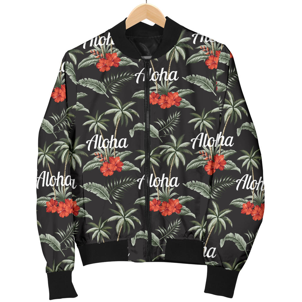 Aloha Palm Tree Design Themed Print Men Bomber Jacket