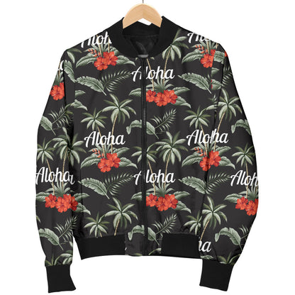 Aloha Palm Tree Design Themed Print Men Bomber Jacket