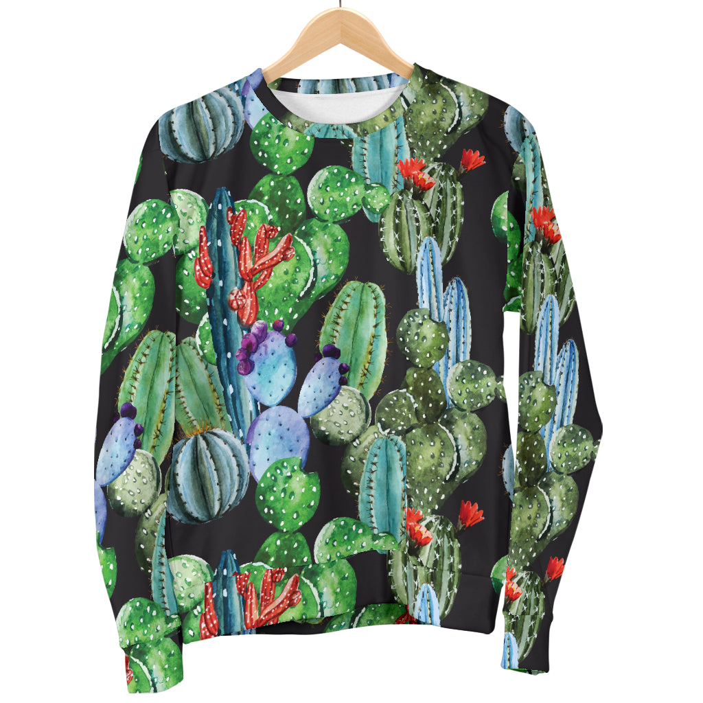 Cactus Watercolor Style Print Men Long Sleeve Sweatshirt
