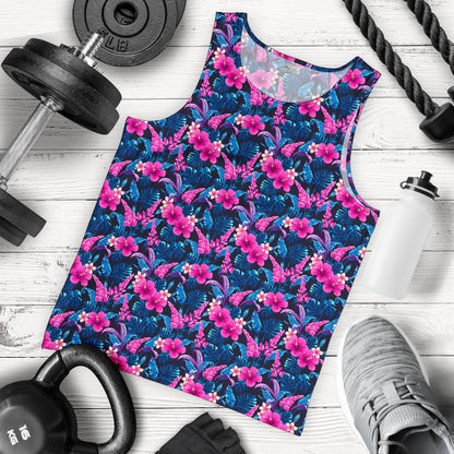 Tropical Folower Pink Themed Print Men Tank Top