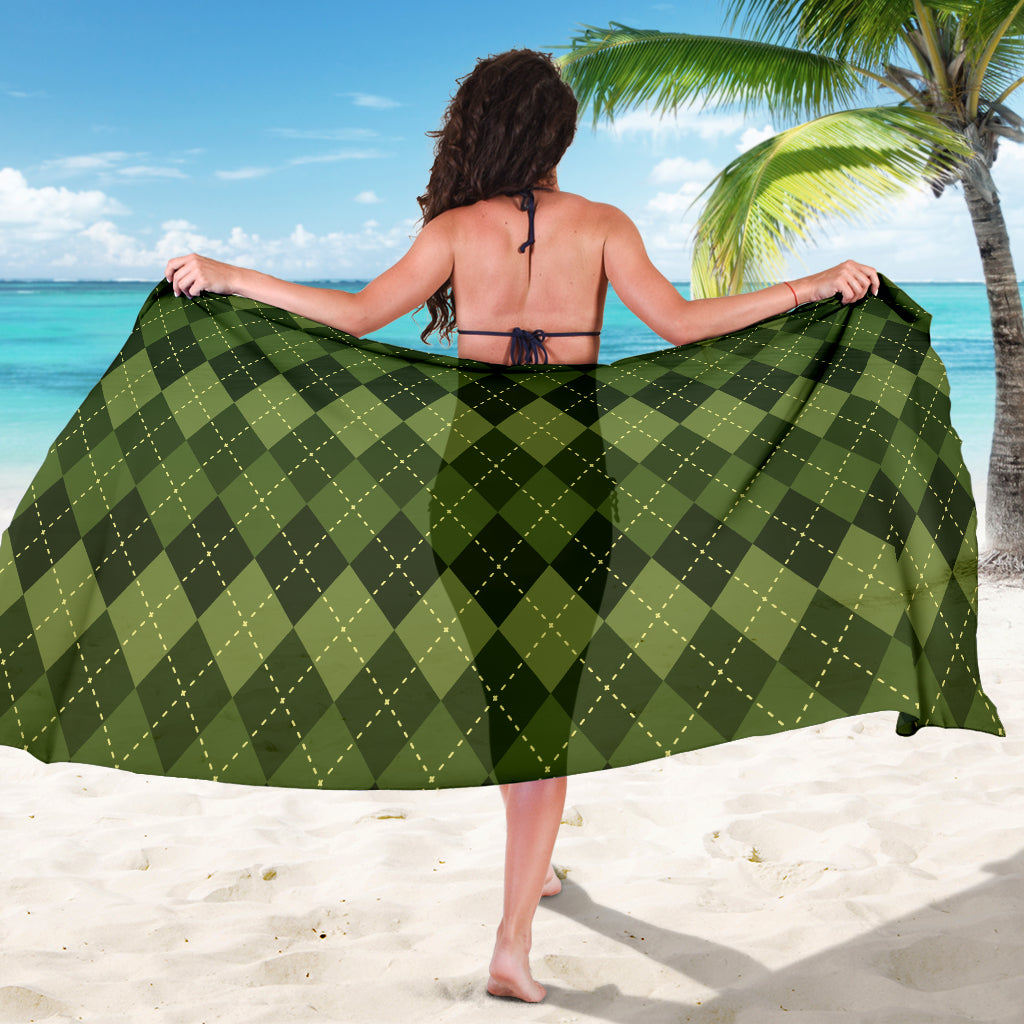Argyle Green Pattern Print Design 01 Sarong Pareo Wrap
