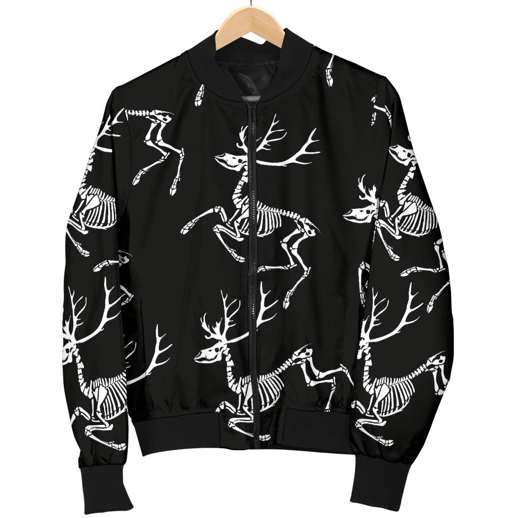 Deer Skeleton Print Pattern Men Bomber Jacket