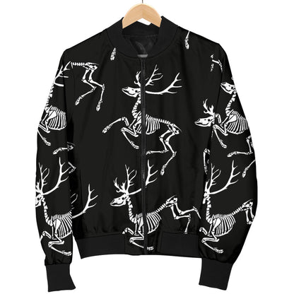 Deer Skeleton Print Pattern Men Bomber Jacket