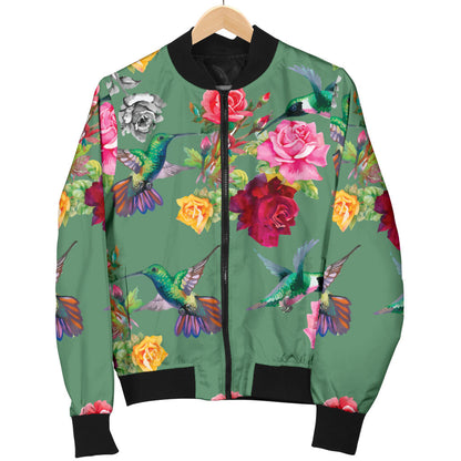 Hummingbird with Rose Themed Print Men Bomber Jacket