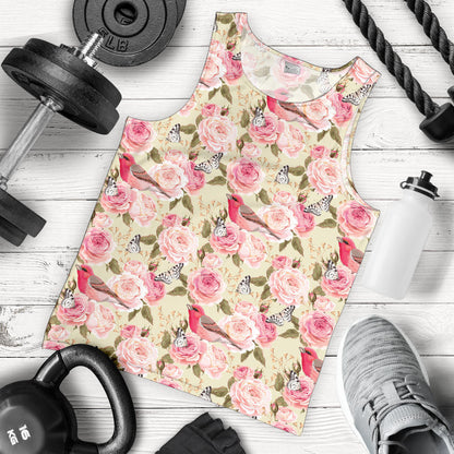 Bird Butterfly Pink Flower Print Pattern Men Tank Top