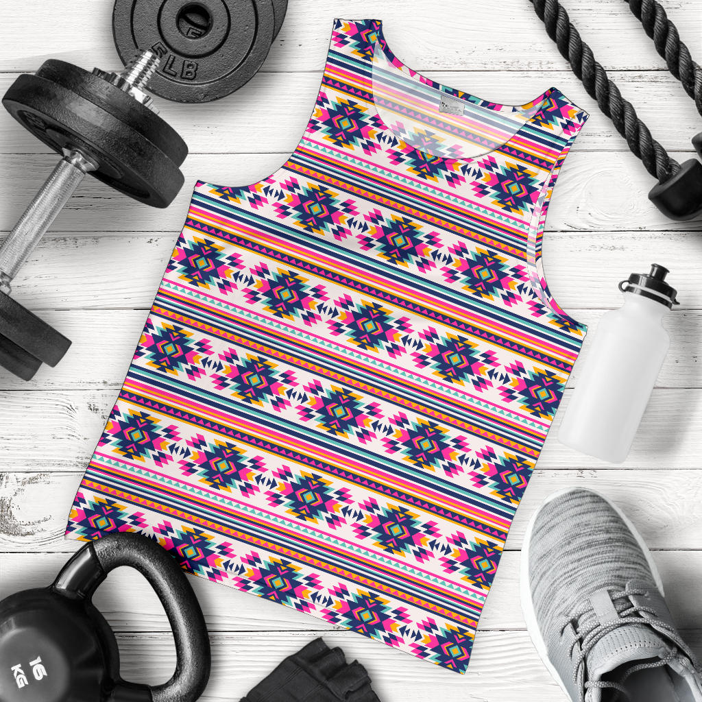 Indian Navajo Neon Themed Design Print Men Tank Top