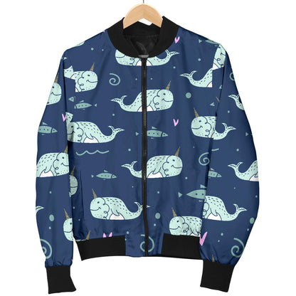Narwhal Design Print Men Bomber Jacket