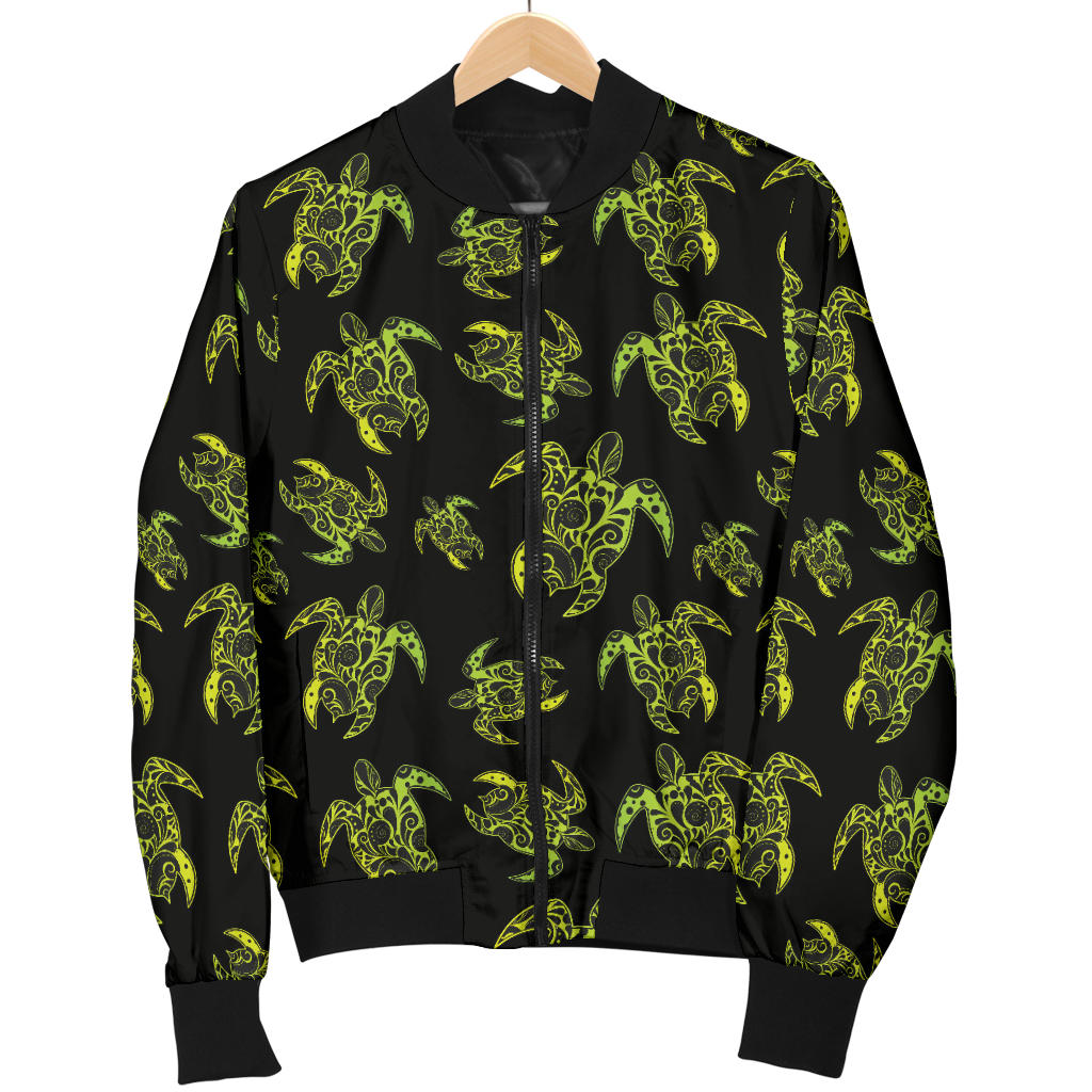 Green Tribal Turtle Polynesian Themed Men Bomber Jacket