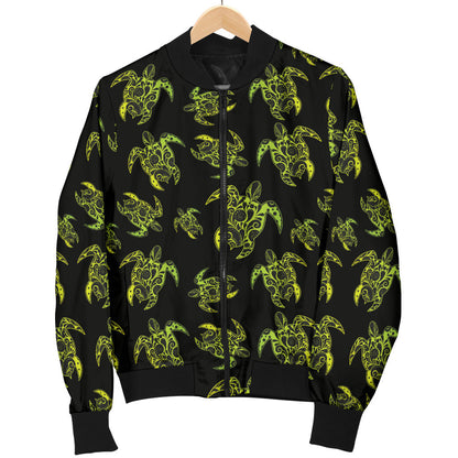 Green Tribal Turtle Polynesian Themed Men Bomber Jacket