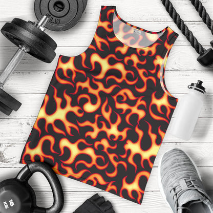Flame Fire Themed Print Men Tank Top