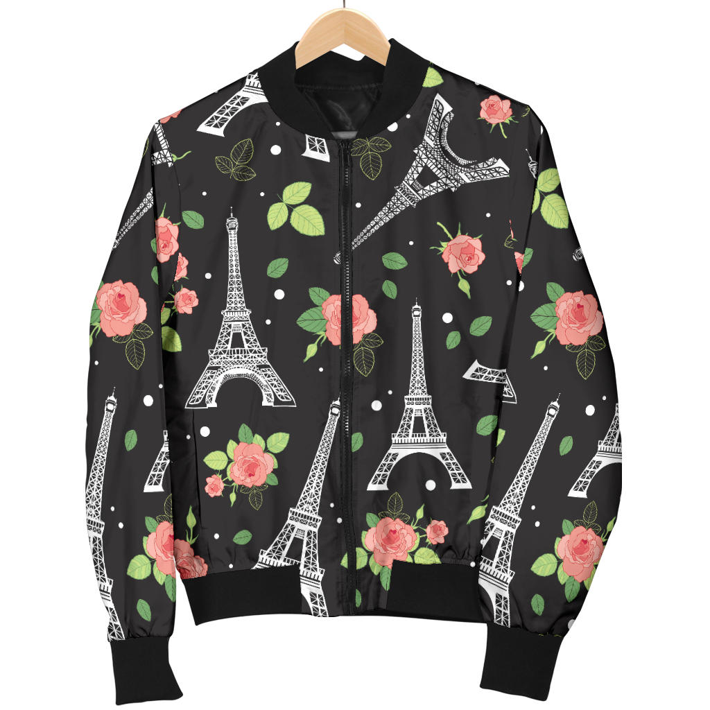 Eiffel Tower Rose Print Men Bomber Jacket