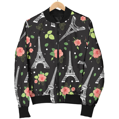 Eiffel Tower Rose Print Men Bomber Jacket