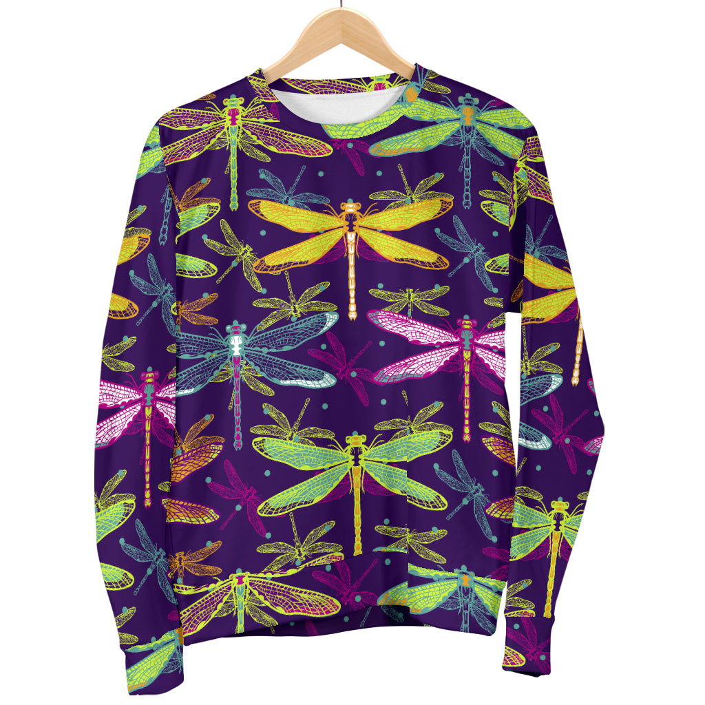 Dragonfly Neon Color Print Pattern Men Long Sleeve Sweatshirt