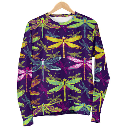 Dragonfly Neon Color Print Pattern Men Long Sleeve Sweatshirt