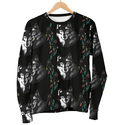 Wolf Black Dream Catcher Design Print Men Long Sleeve Sweatshirt