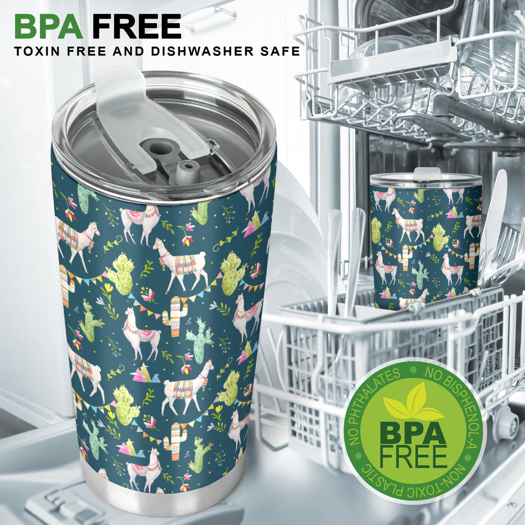 Llama with Cactus Design Print Tumbler
