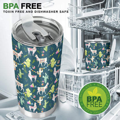 Llama with Cactus Design Print Tumbler