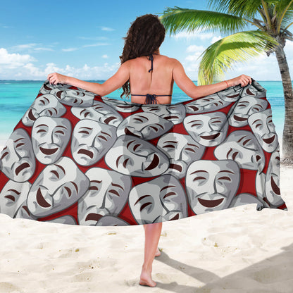 Acting Mask Pattern Print Design 01 Sarong Pareo Wrap