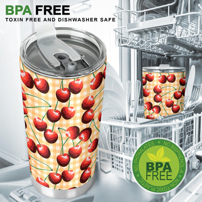 Cherry Orange Plaid Print Tumbler