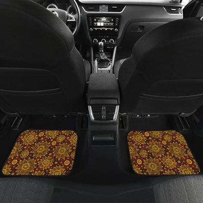 Gold Sunflower Hand Drawn Print Car Floor Mats Front Back