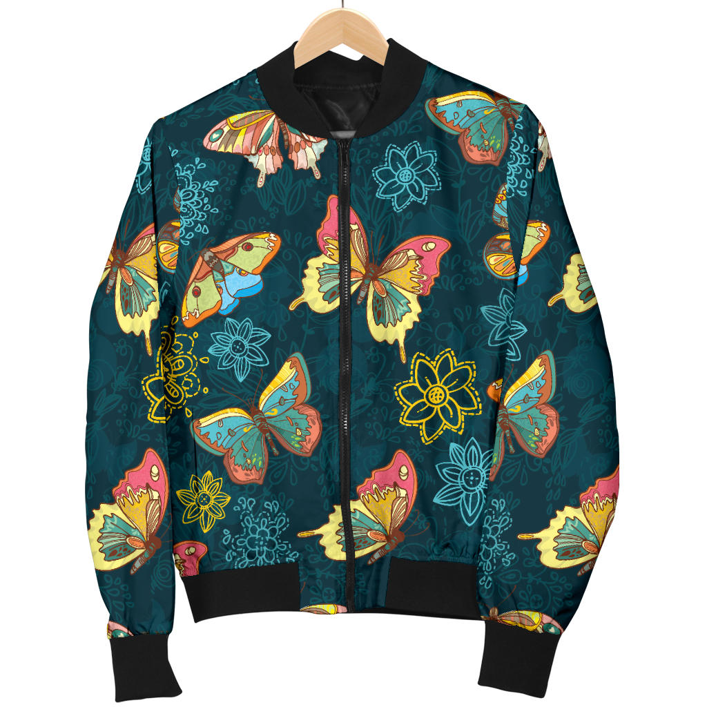 Butterfly Hand Draw Print Pattern Men Bomber Jacket