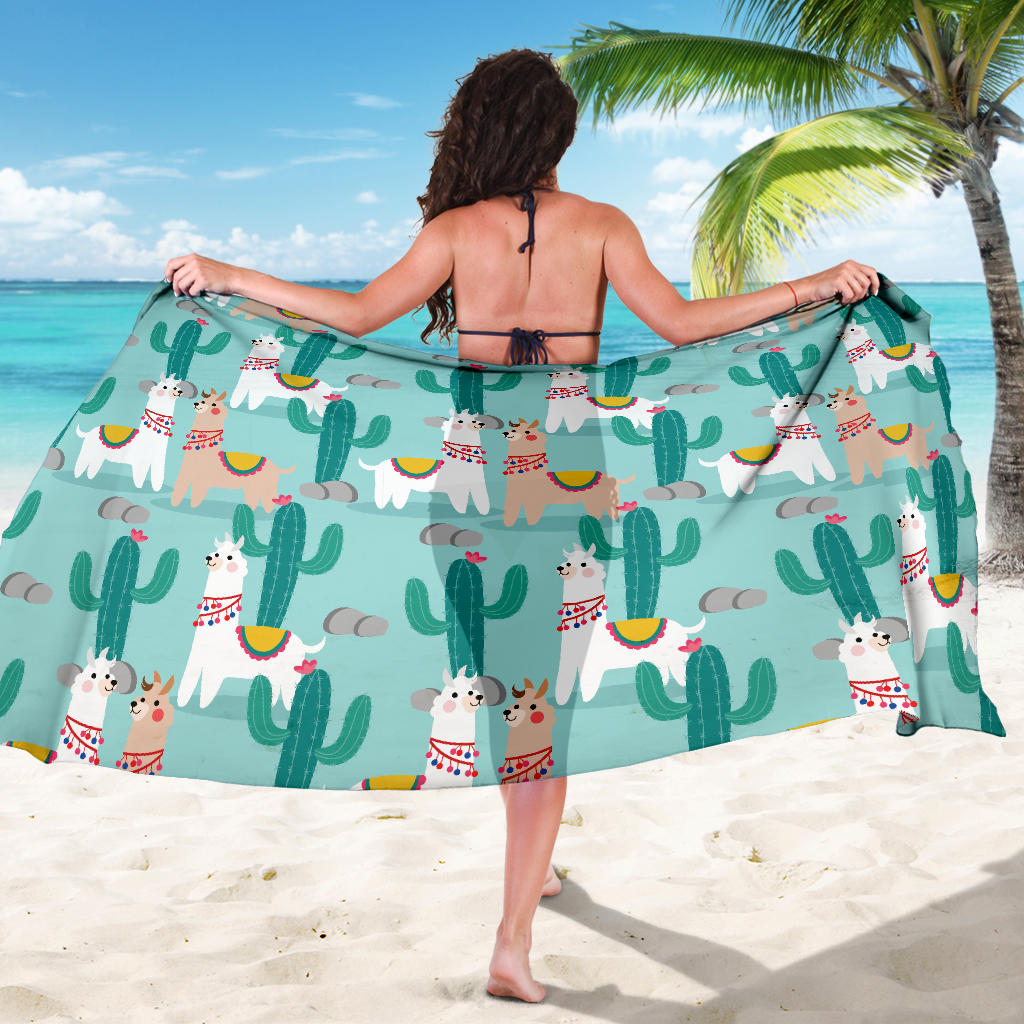 Llama Cactus Pattern Print Design 08 Sarong Pareo Wrap