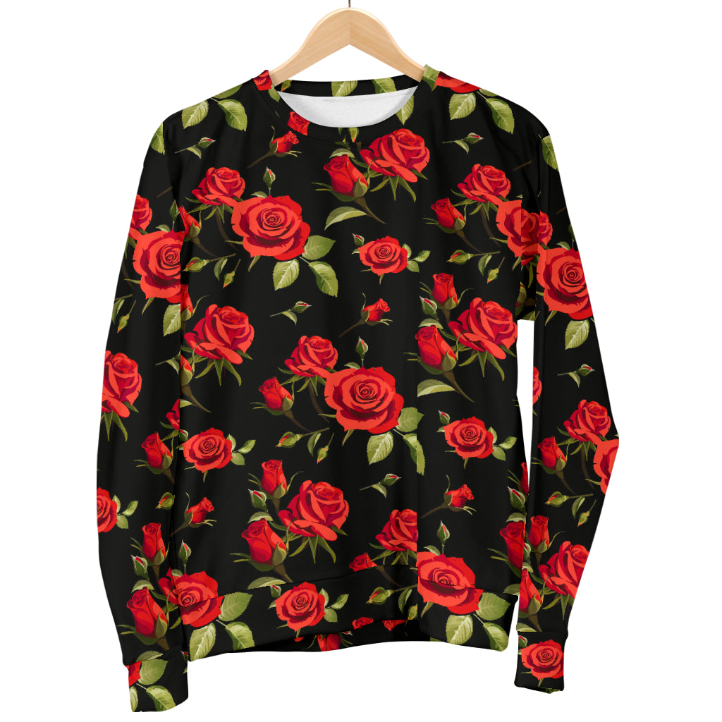 Red Rose Themed Print Women Long Sleeve Sweatshirt